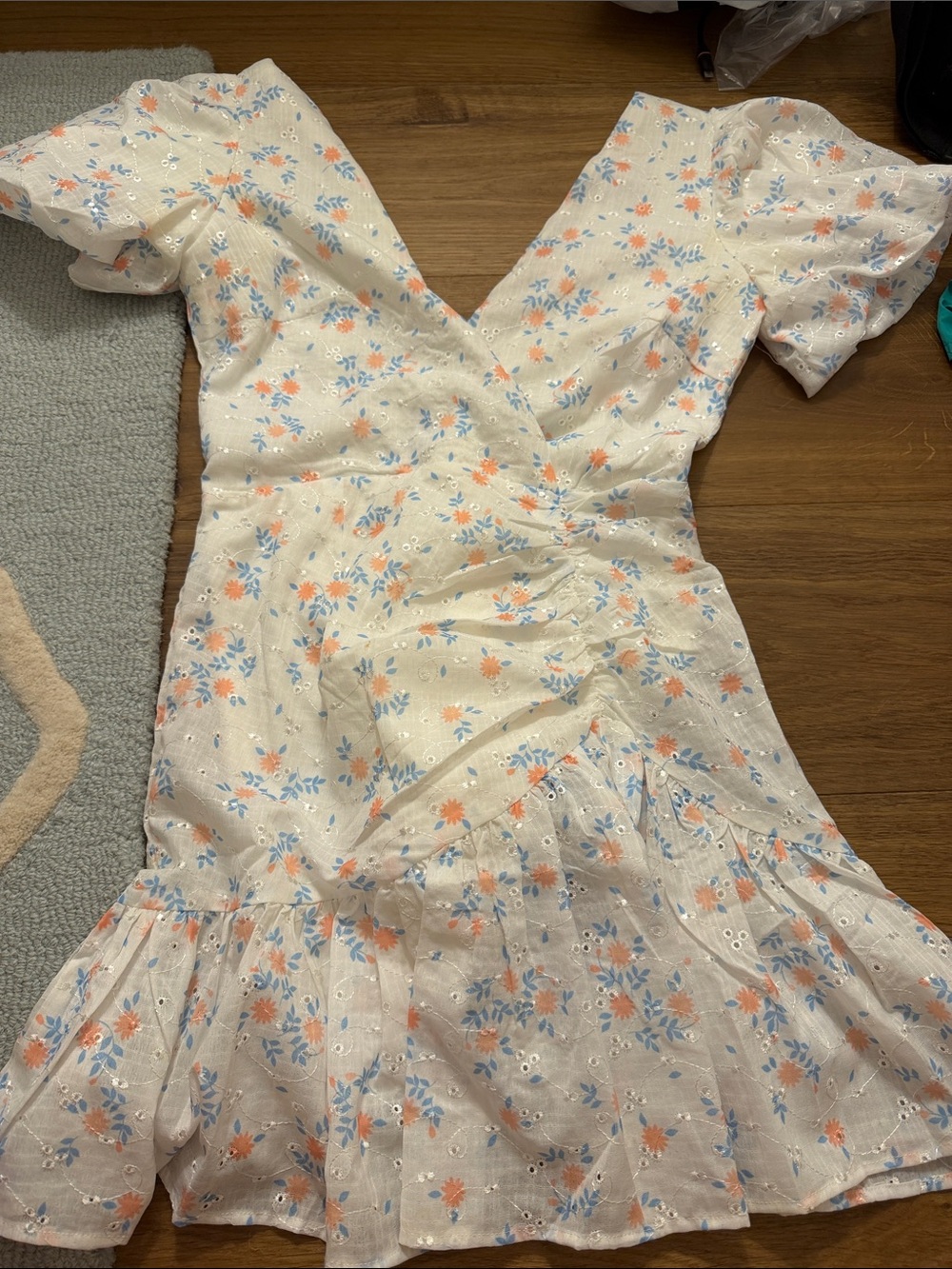 Hello Molly White Mini Dress with Blue and Peach Floral Print